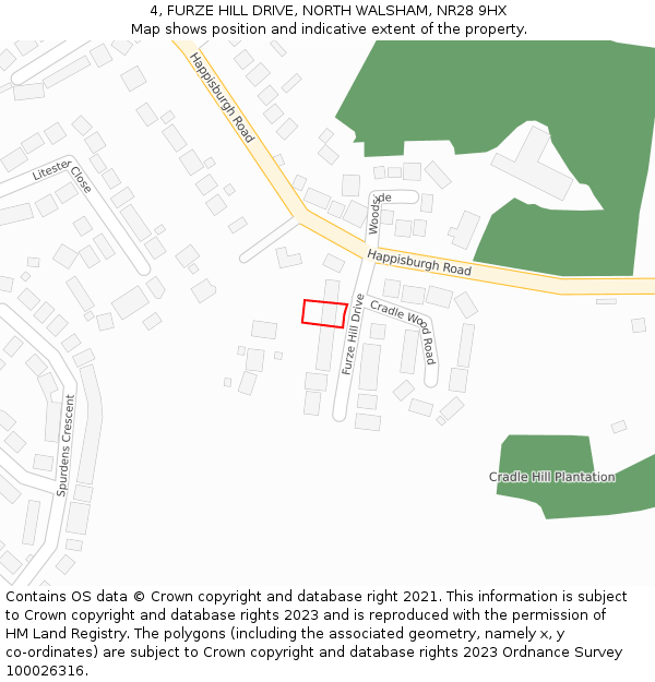 4, FURZE HILL DRIVE, NORTH WALSHAM, NR28 9HX: Location map and indicative extent of plot