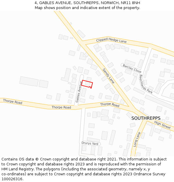 4, GABLES AVENUE, SOUTHREPPS, NORWICH, NR11 8NH: Location map and indicative extent of plot