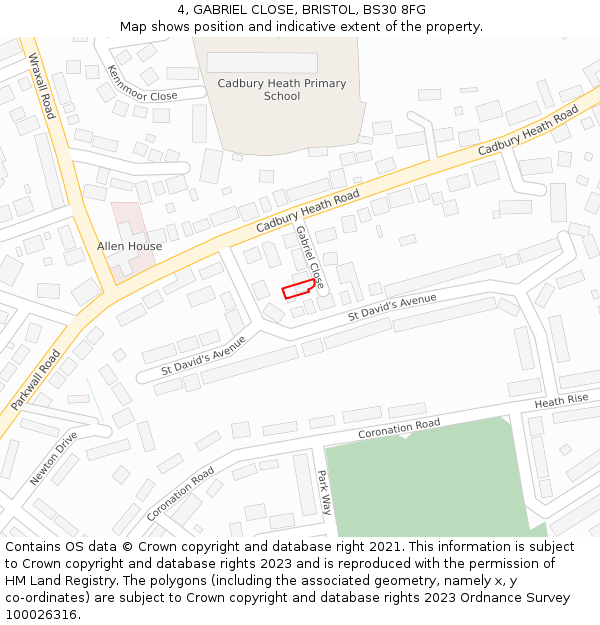 4, GABRIEL CLOSE, BRISTOL, BS30 8FG: Location map and indicative extent of plot