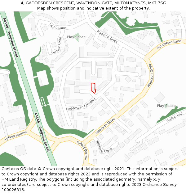 4, GADDESDEN CRESCENT, WAVENDON GATE, MILTON KEYNES, MK7 7SG: Location map and indicative extent of plot