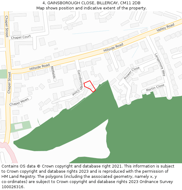 4, GAINSBOROUGH CLOSE, BILLERICAY, CM11 2DB: Location map and indicative extent of plot