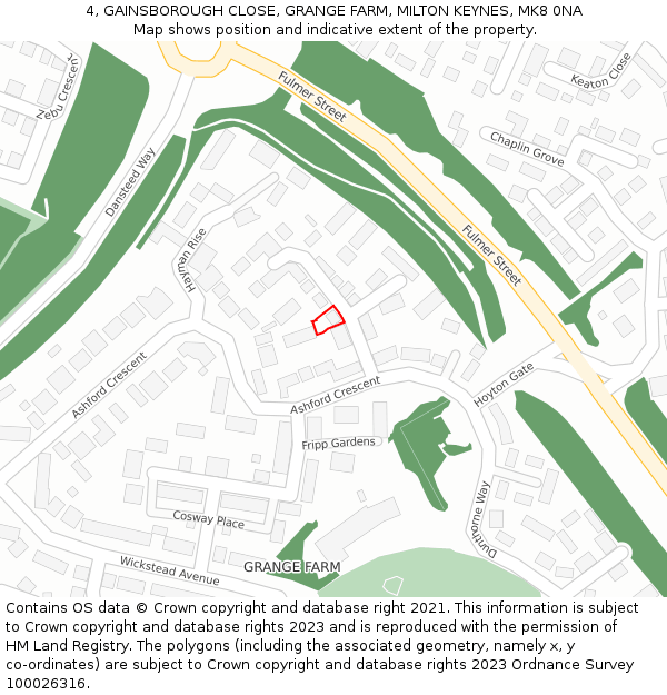 4, GAINSBOROUGH CLOSE, GRANGE FARM, MILTON KEYNES, MK8 0NA: Location map and indicative extent of plot