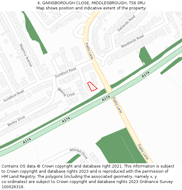4, GAINSBOROUGH CLOSE, MIDDLESBROUGH, TS6 0RU: Location map and indicative extent of plot