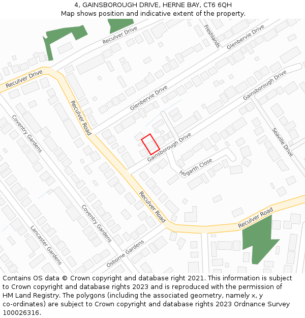 4, GAINSBOROUGH DRIVE, HERNE BAY, CT6 6QH: Location map and indicative extent of plot