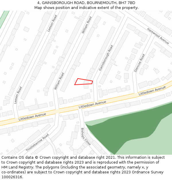 4, GAINSBOROUGH ROAD, BOURNEMOUTH, BH7 7BD: Location map and indicative extent of plot