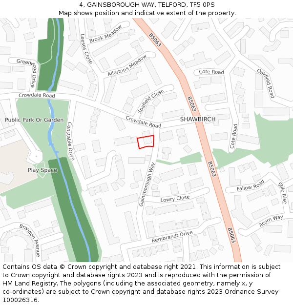 4, GAINSBOROUGH WAY, TELFORD, TF5 0PS: Location map and indicative extent of plot