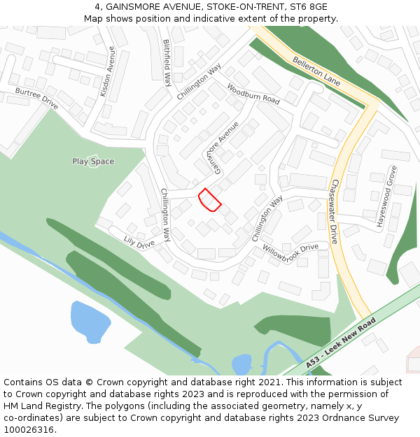 4, GAINSMORE AVENUE, STOKE-ON-TRENT, ST6 8GE: Location map and indicative extent of plot