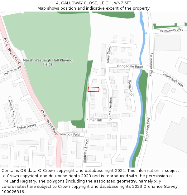 4, GALLOWAY CLOSE, LEIGH, WN7 5FT: Location map and indicative extent of plot