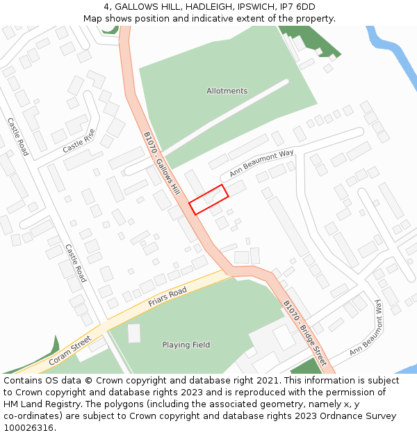 4, GALLOWS HILL, HADLEIGH, IPSWICH, IP7 6DD: Location map and indicative extent of plot