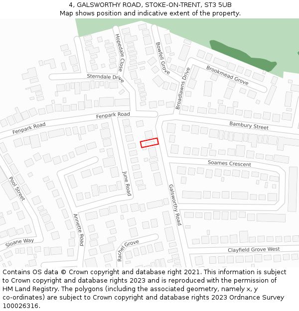 4, GALSWORTHY ROAD, STOKE-ON-TRENT, ST3 5UB: Location map and indicative extent of plot