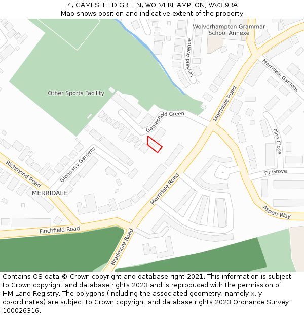 4, GAMESFIELD GREEN, WOLVERHAMPTON, WV3 9RA: Location map and indicative extent of plot