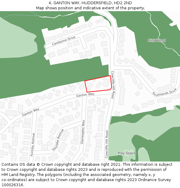 4, GANTON WAY, HUDDERSFIELD, HD2 2ND: Location map and indicative extent of plot