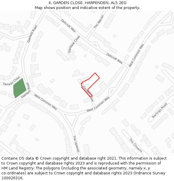 4, GARDEN CLOSE, HARPENDEN, AL5 2EG: Location map and indicative extent of plot