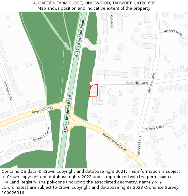 4, GARDEN FARM CLOSE, KINGSWOOD, TADWORTH, KT20 6BF: Location map and indicative extent of plot