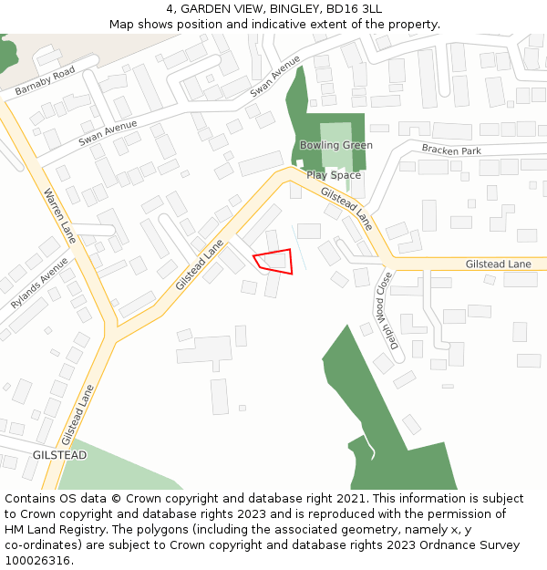 4, GARDEN VIEW, BINGLEY, BD16 3LL: Location map and indicative extent of plot