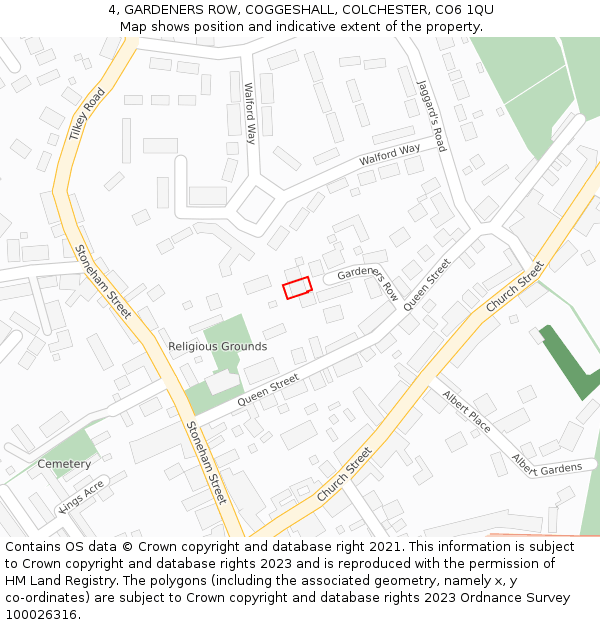 4, GARDENERS ROW, COGGESHALL, COLCHESTER, CO6 1QU: Location map and indicative extent of plot