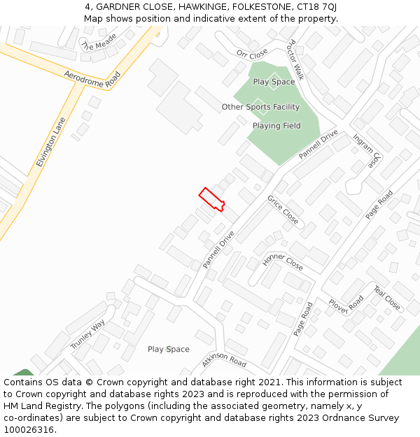 4, GARDNER CLOSE, HAWKINGE, FOLKESTONE, CT18 7QJ: Location map and indicative extent of plot