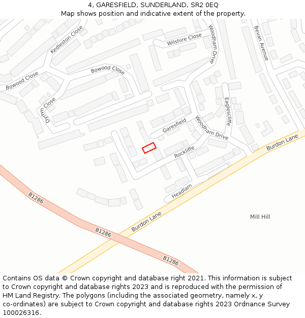 4, GARESFIELD, SUNDERLAND, SR2 0EQ: Location map and indicative extent of plot