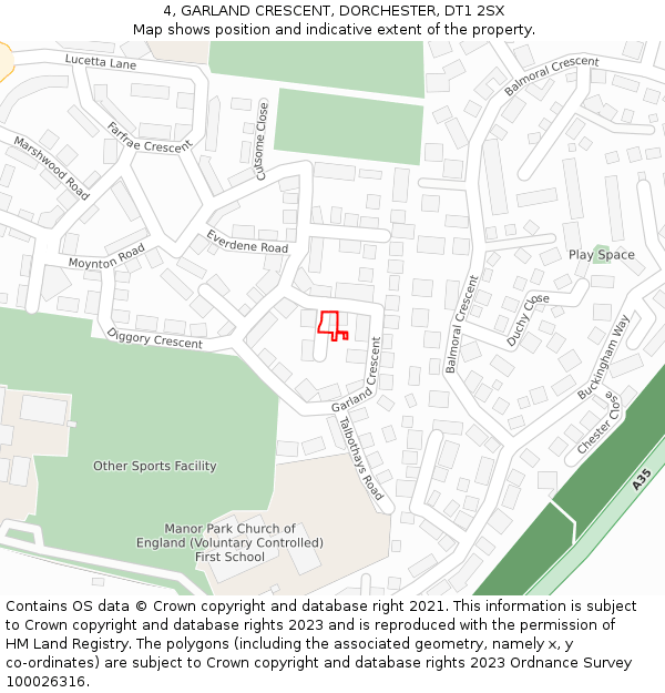 4, GARLAND CRESCENT, DORCHESTER, DT1 2SX: Location map and indicative extent of plot