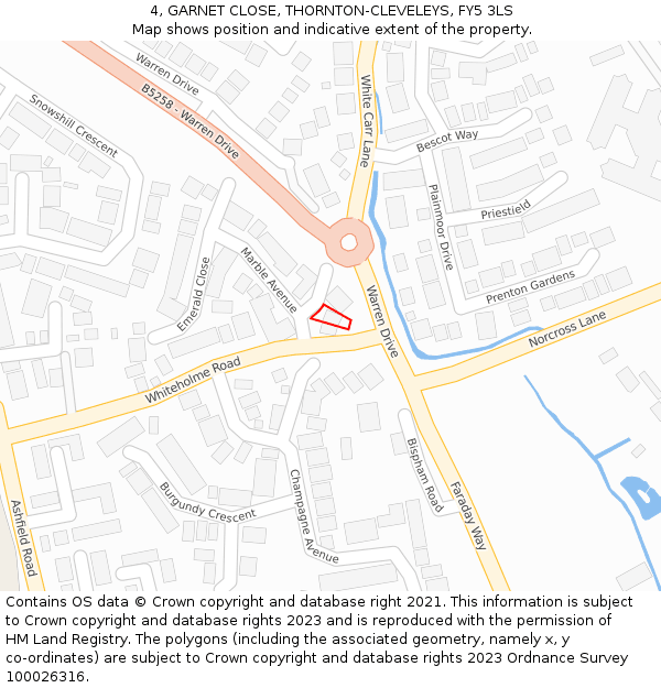 4, GARNET CLOSE, THORNTON-CLEVELEYS, FY5 3LS: Location map and indicative extent of plot