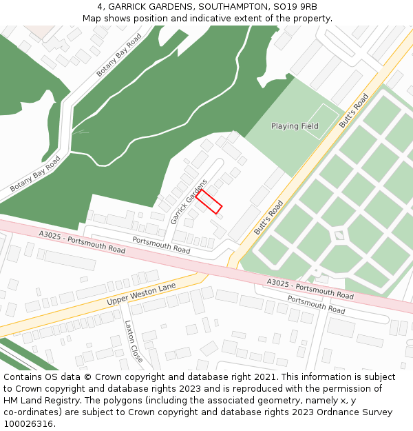 4, GARRICK GARDENS, SOUTHAMPTON, SO19 9RB: Location map and indicative extent of plot