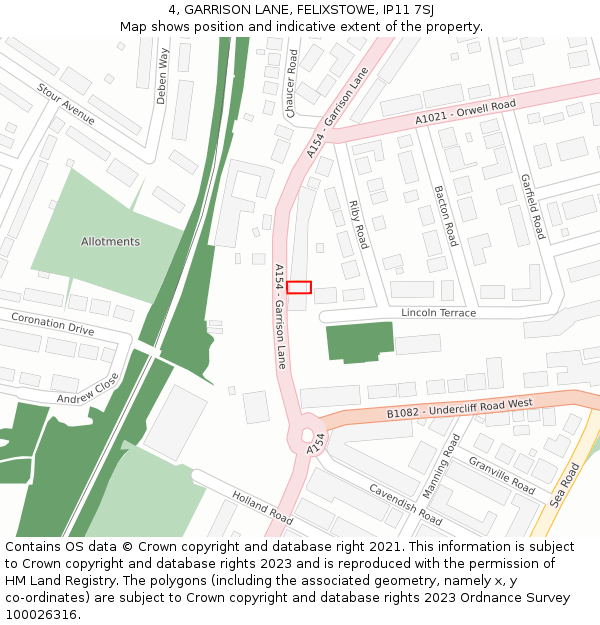 4, GARRISON LANE, FELIXSTOWE, IP11 7SJ: Location map and indicative extent of plot