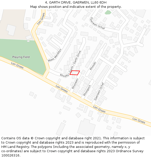 4, GARTH DRIVE, GAERWEN, LL60 6DH: Location map and indicative extent of plot