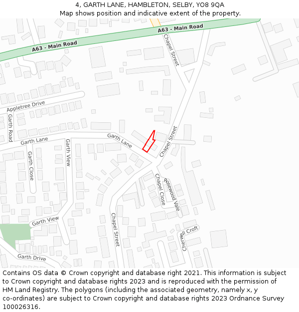 4, GARTH LANE, HAMBLETON, SELBY, YO8 9QA: Location map and indicative extent of plot