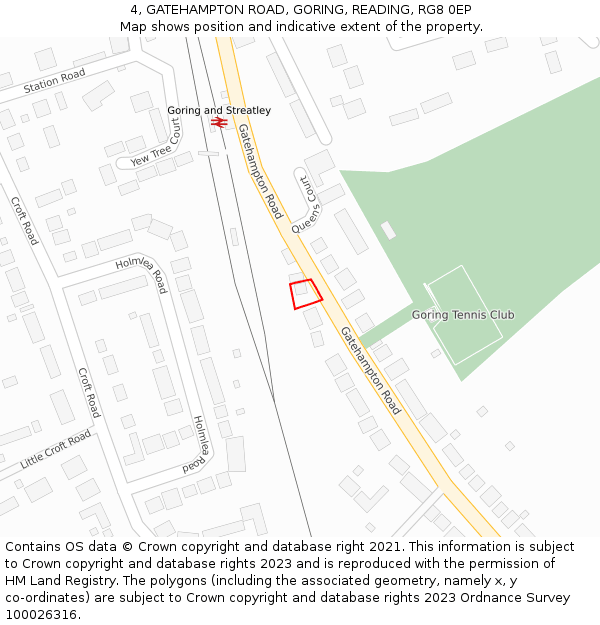 4, GATEHAMPTON ROAD, GORING, READING, RG8 0EP: Location map and indicative extent of plot
