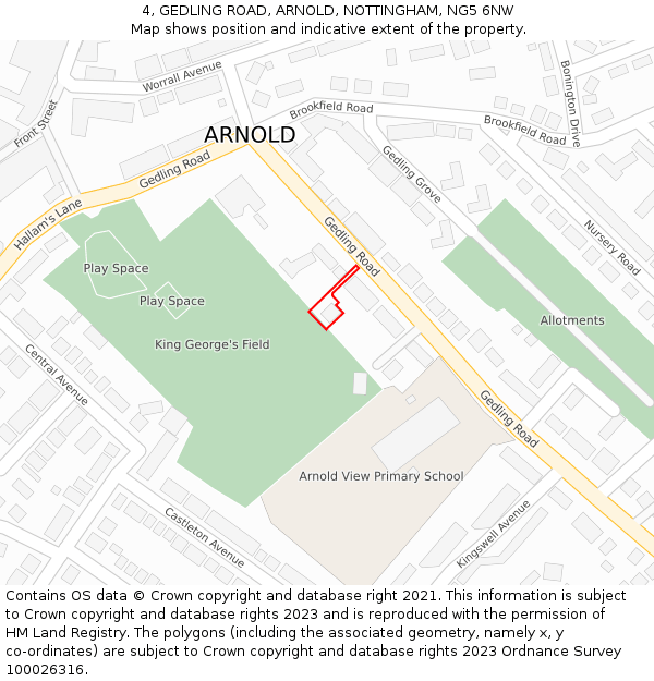 4, GEDLING ROAD, ARNOLD, NOTTINGHAM, NG5 6NW: Location map and indicative extent of plot