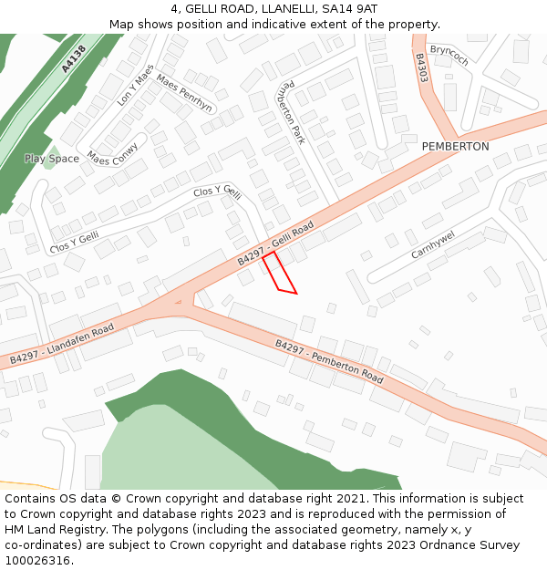 4, GELLI ROAD, LLANELLI, SA14 9AT: Location map and indicative extent of plot