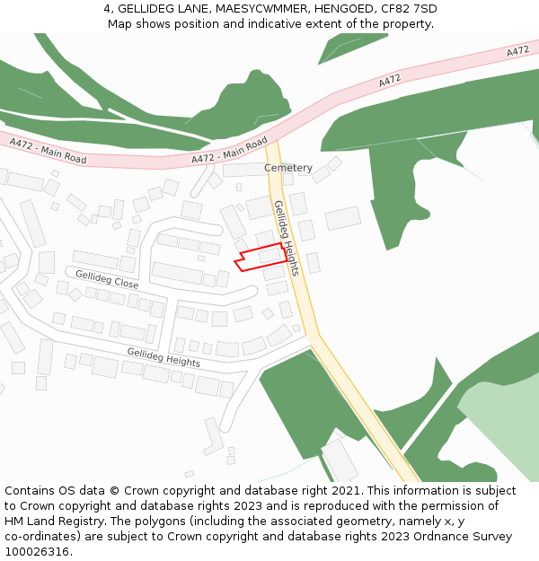 4, GELLIDEG LANE, MAESYCWMMER, HENGOED, CF82 7SD: Location map and indicative extent of plot