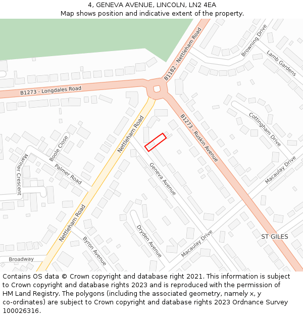 4, GENEVA AVENUE, LINCOLN, LN2 4EA: Location map and indicative extent of plot
