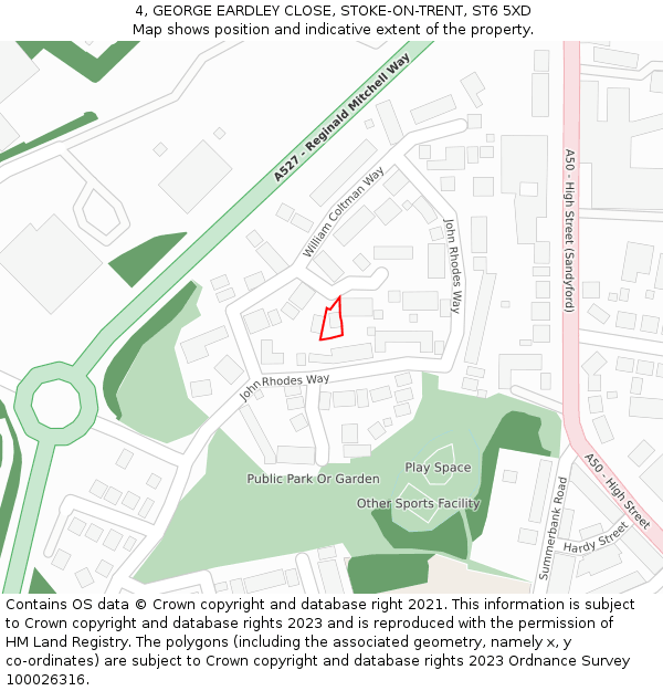 4, GEORGE EARDLEY CLOSE, STOKE-ON-TRENT, ST6 5XD: Location map and indicative extent of plot