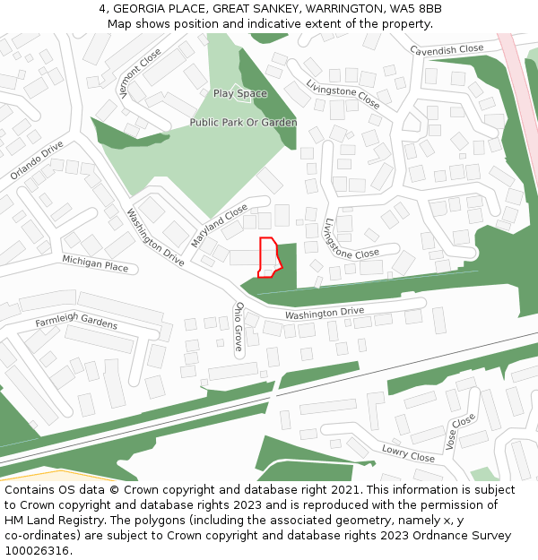 4, GEORGIA PLACE, GREAT SANKEY, WARRINGTON, WA5 8BB: Location map and indicative extent of plot