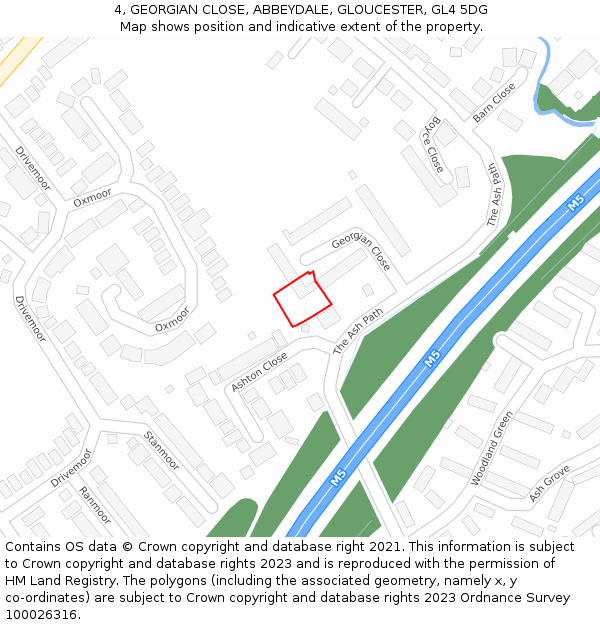 4, GEORGIAN CLOSE, ABBEYDALE, GLOUCESTER, GL4 5DG: Location map and indicative extent of plot