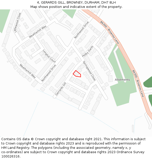 4, GERARDS GILL, BROWNEY, DURHAM, DH7 8LH: Location map and indicative extent of plot