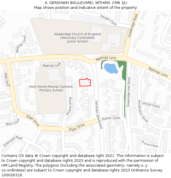 4, GERSHWIN BOULEVARD, WITHAM, CM8 1JU: Location map and indicative extent of plot