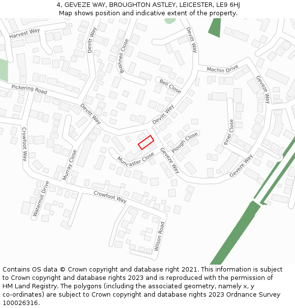 4, GEVEZE WAY, BROUGHTON ASTLEY, LEICESTER, LE9 6HJ: Location map and indicative extent of plot