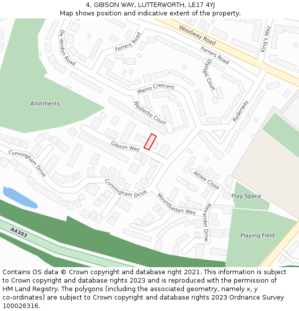 4, GIBSON WAY, LUTTERWORTH, LE17 4YJ: Location map and indicative extent of plot