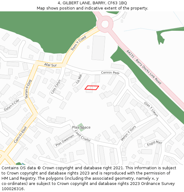 4, GILBERT LANE, BARRY, CF63 1BQ: Location map and indicative extent of plot