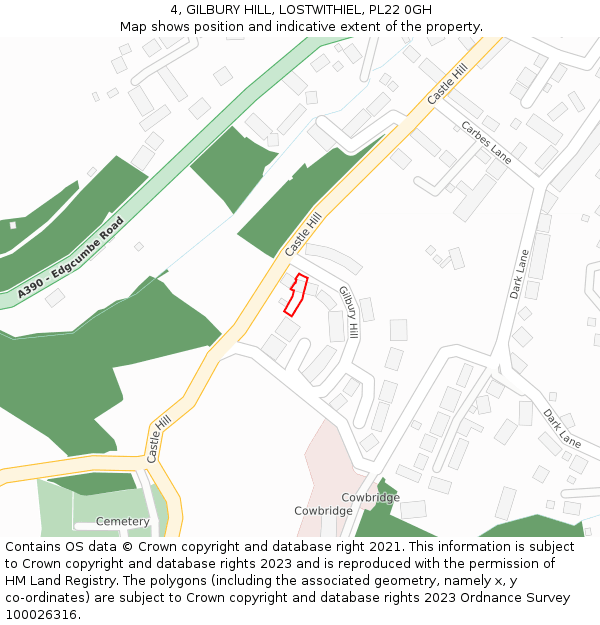 4, GILBURY HILL, LOSTWITHIEL, PL22 0GH: Location map and indicative extent of plot