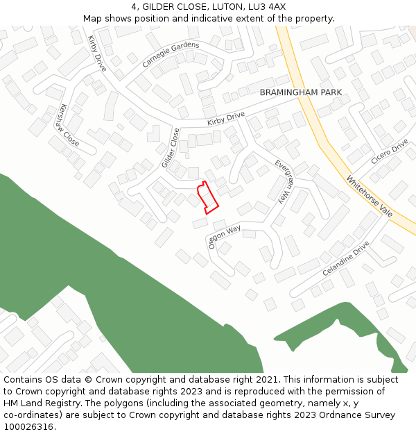 4, GILDER CLOSE, LUTON, LU3 4AX: Location map and indicative extent of plot