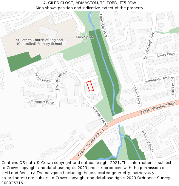 4, GILES CLOSE, ADMASTON, TELFORD, TF5 0DW: Location map and indicative extent of plot