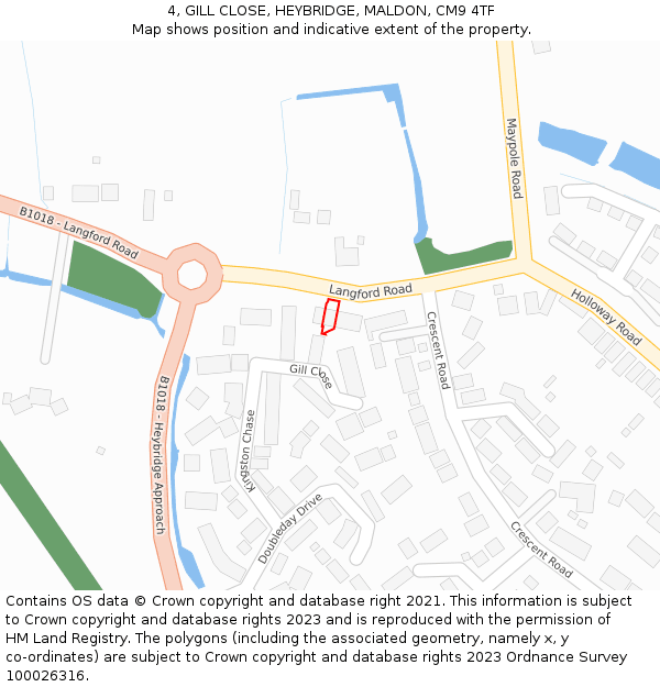 4, GILL CLOSE, HEYBRIDGE, MALDON, CM9 4TF: Location map and indicative extent of plot