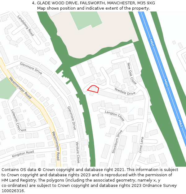 4, GLADE WOOD DRIVE, FAILSWORTH, MANCHESTER, M35 9XG: Location map and indicative extent of plot