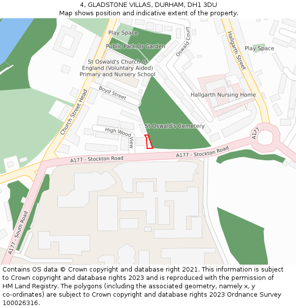 4, GLADSTONE VILLAS, DURHAM, DH1 3DU: Location map and indicative extent of plot