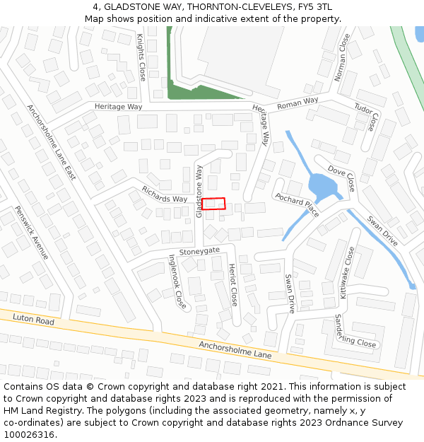 4, GLADSTONE WAY, THORNTON-CLEVELEYS, FY5 3TL: Location map and indicative extent of plot