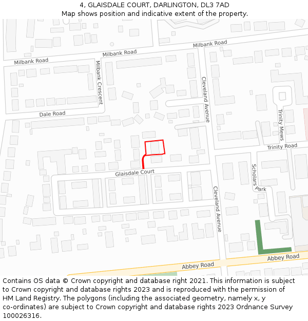 4, GLAISDALE COURT, DARLINGTON, DL3 7AD: Location map and indicative extent of plot