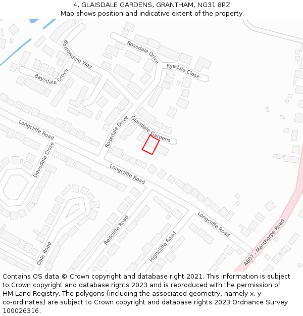 4, GLAISDALE GARDENS, GRANTHAM, NG31 8PZ: Location map and indicative extent of plot